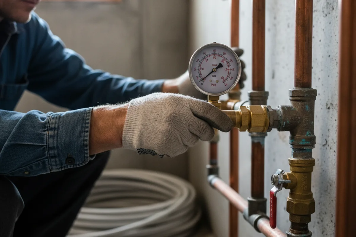 Pressure testing a repaired line during Water Line Repair in Italy
