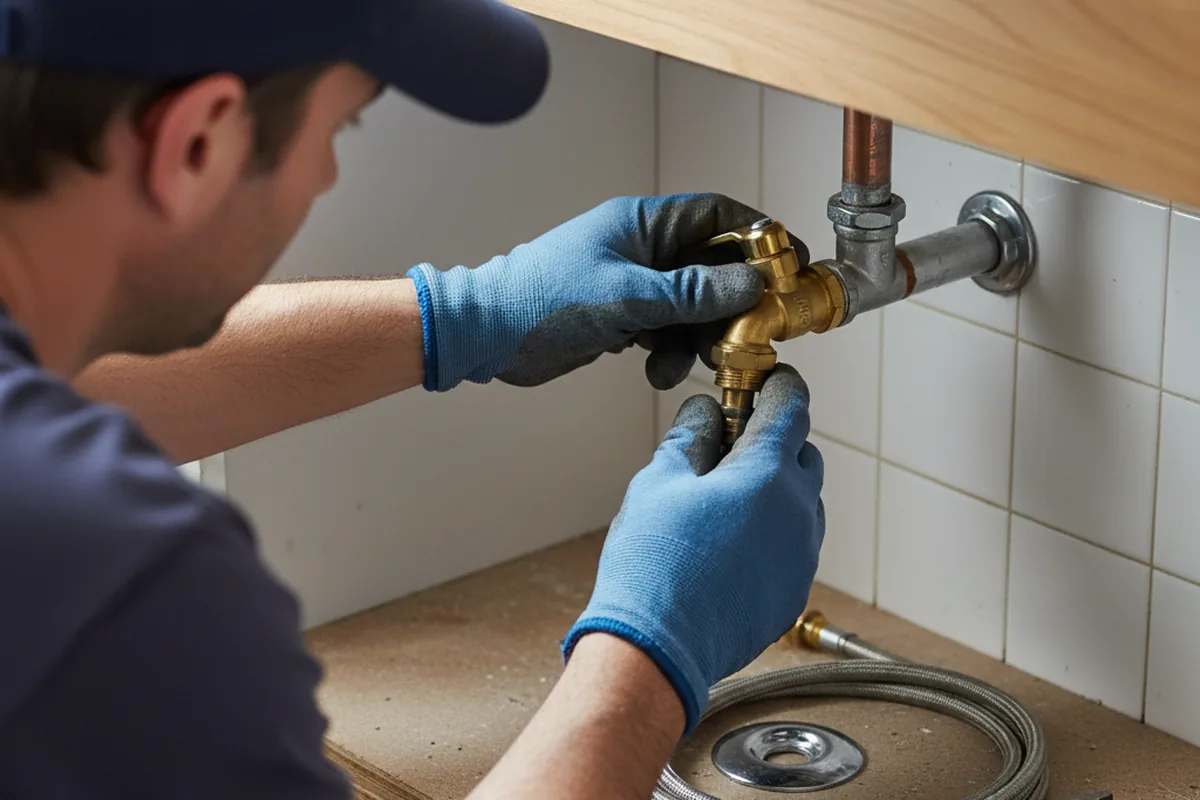 Shutoff valve and fitting work during Faucet and Fixture Repair in Italy